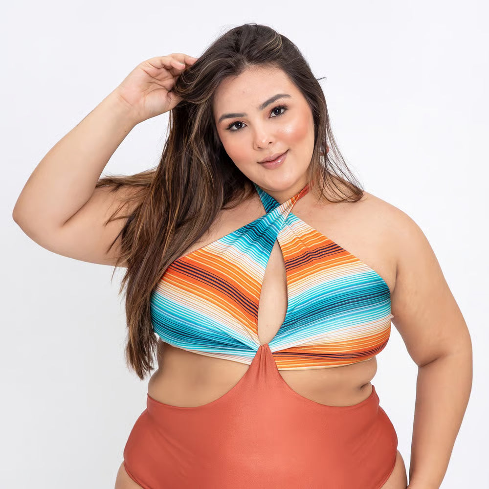 Smart Body Plus Size Tropical Areia Listrado