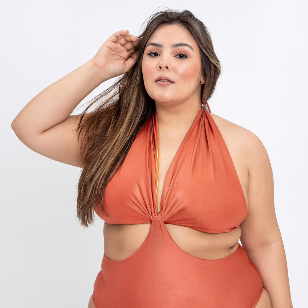 Smart Body Plus Size Tropical Areia Listrado