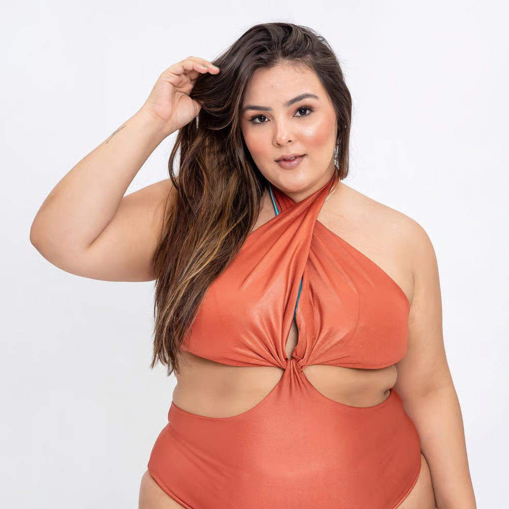Smart Body Plus Size Tropical Areia Listrado