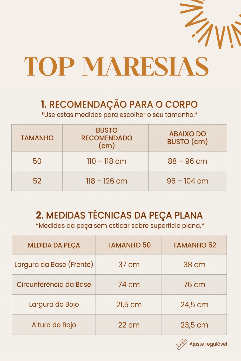 Top Biquíni Maresia Via Sol Brazil - Tabela de Medidas