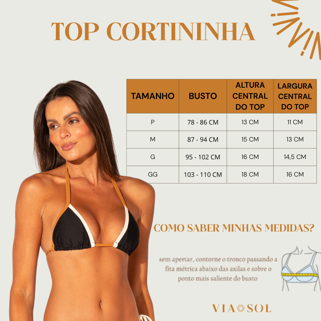 Top Biquíni Cortininha Básico Marinho com Marrom