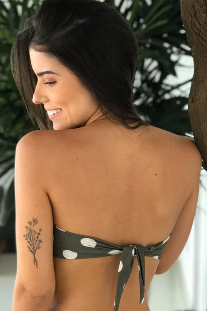Top Biquíni Cropped Drapeado Poá Verde Militar