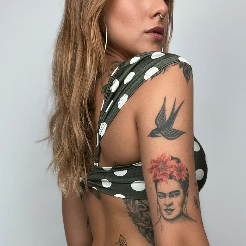 Top Biquíni Cropped Drapeado Poá Verde Militar