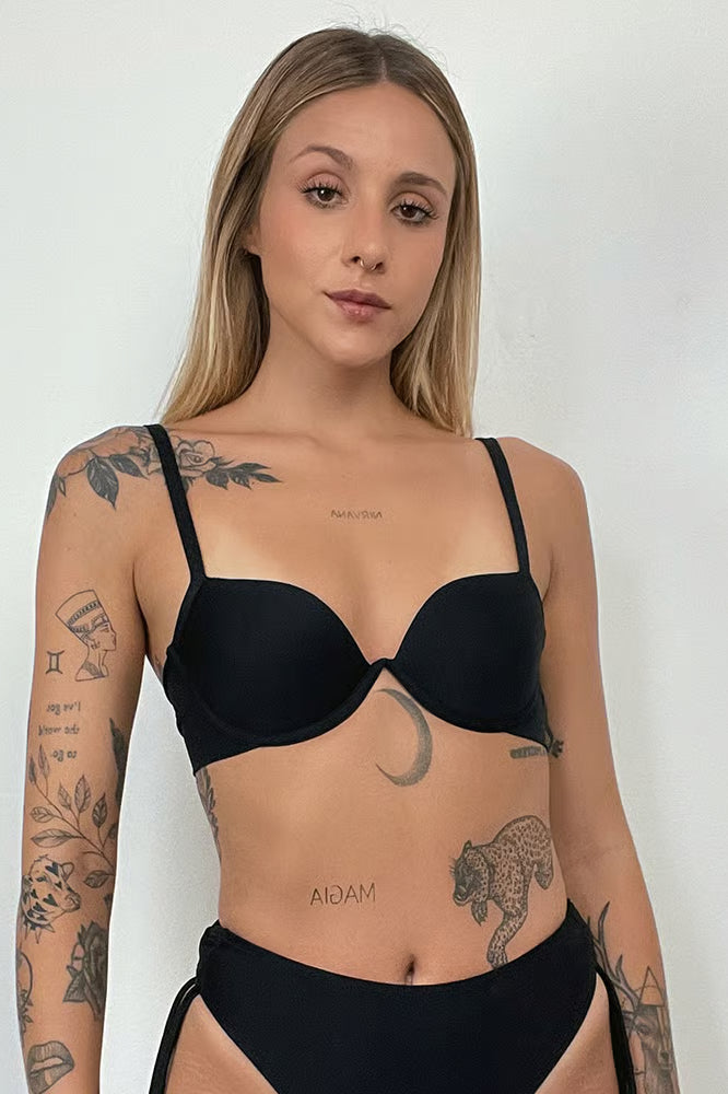 Top Biquíni Meia-Taça Alça Fina Preto