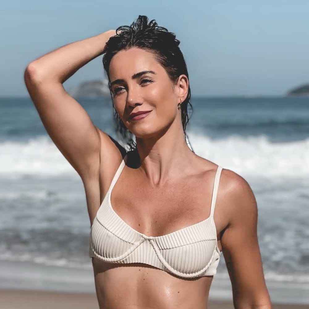 Top Biquíni Meia-Taça Off White Texturizado