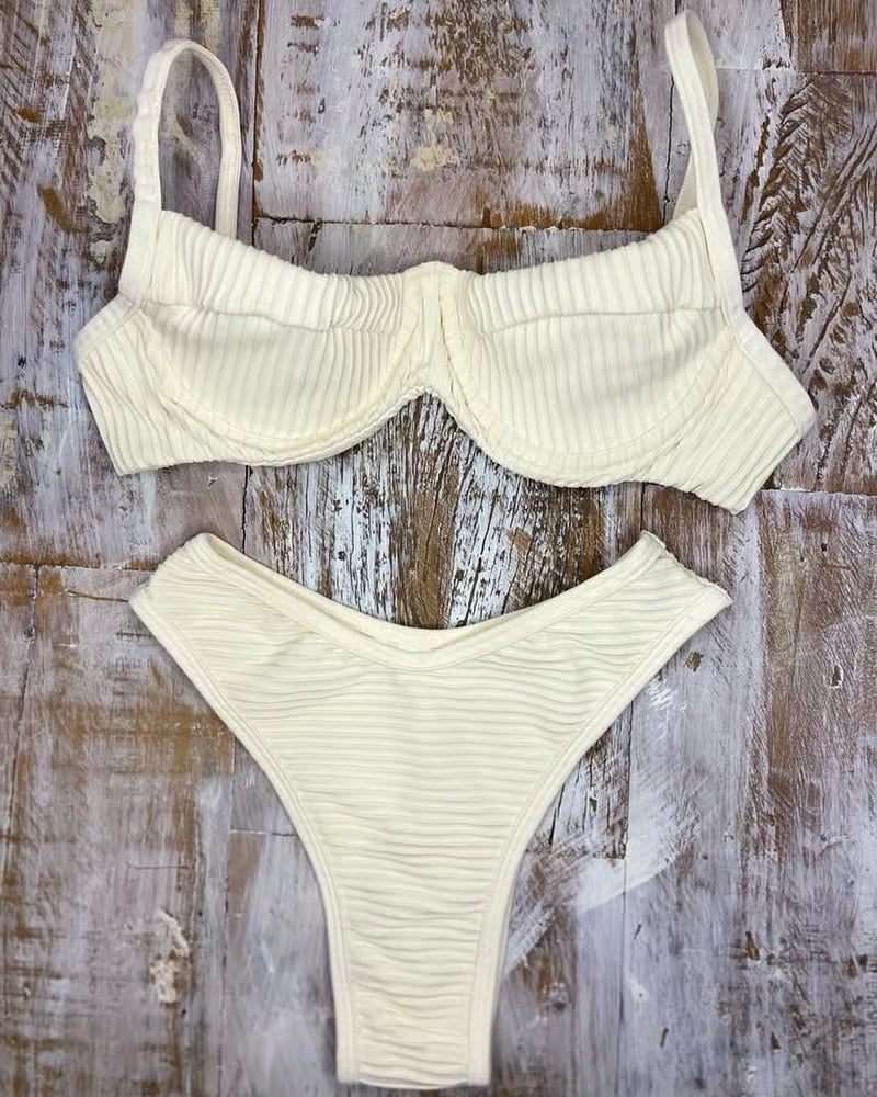 Top Biquíni Meia-Taça Off White Texturizado