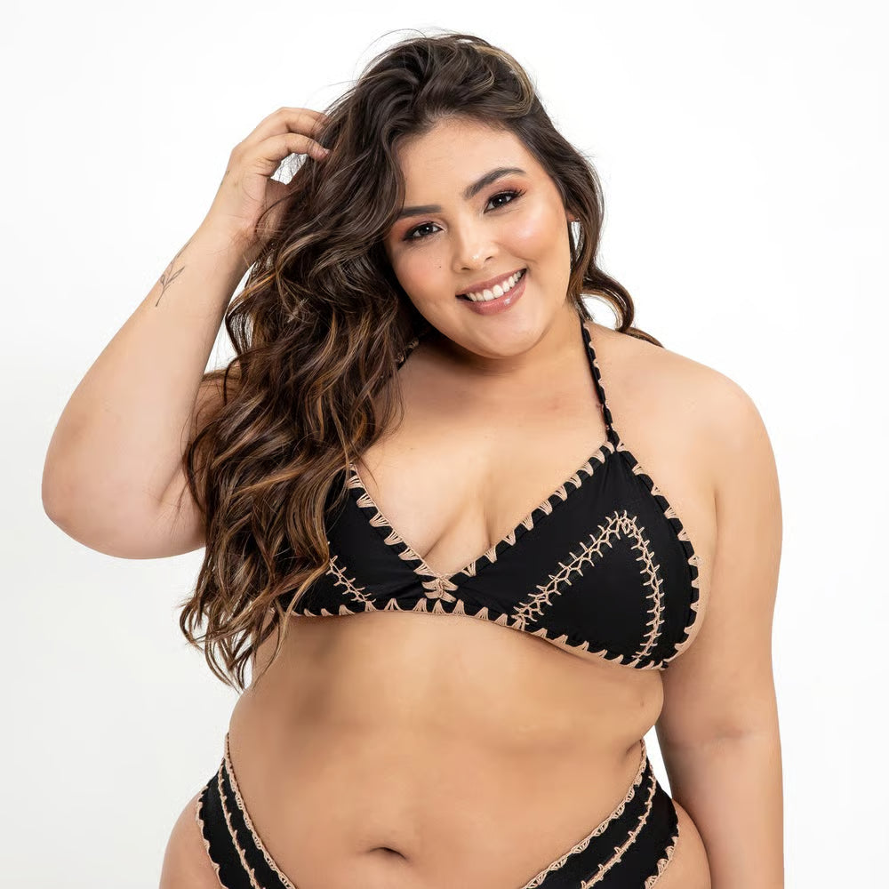 Top Biquíni Plus Size Boho Beach Preto