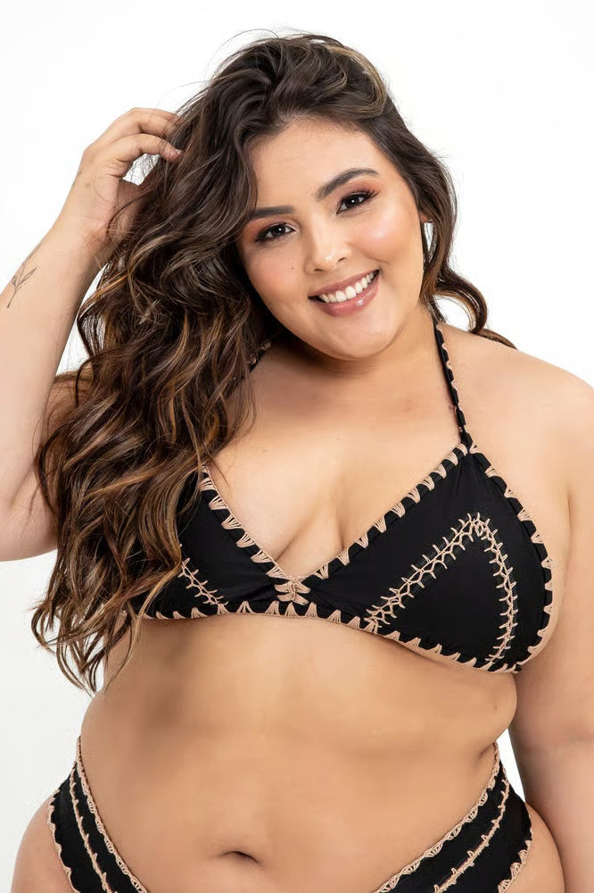 Top Biquíni Plus Size Boho Beach Preto