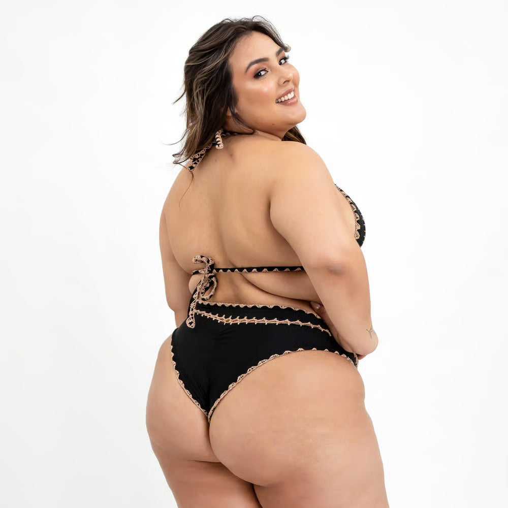 Top Biquíni Plus Size Boho Beach Preto