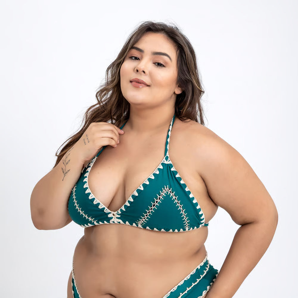 Top Biquíni Plus Size Boho Beach Verde Escuro