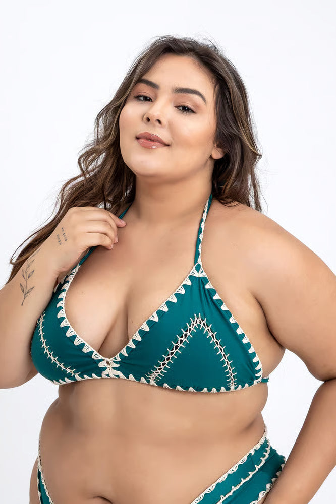 Top Biquíni Plus Size Boho Beach Verde Escuro