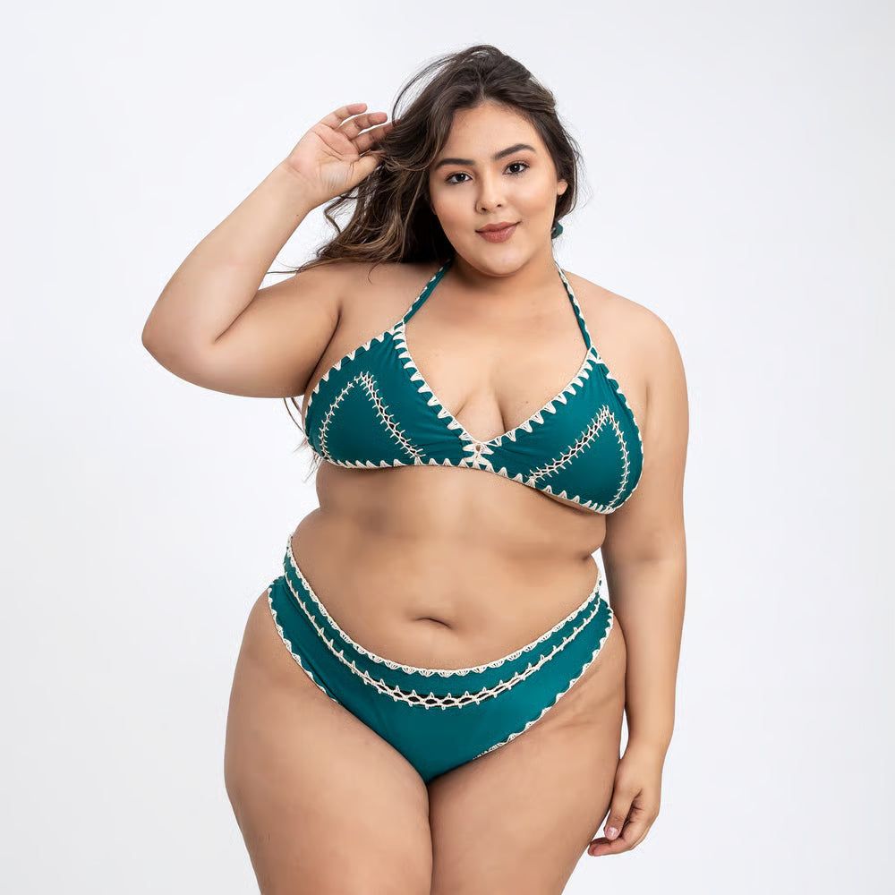 Top Biquíni Plus Size Boho Beach Verde Escuro