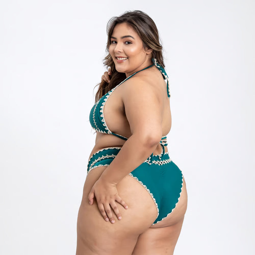 Top Biquíni Plus Size Boho Beach Verde Escuro