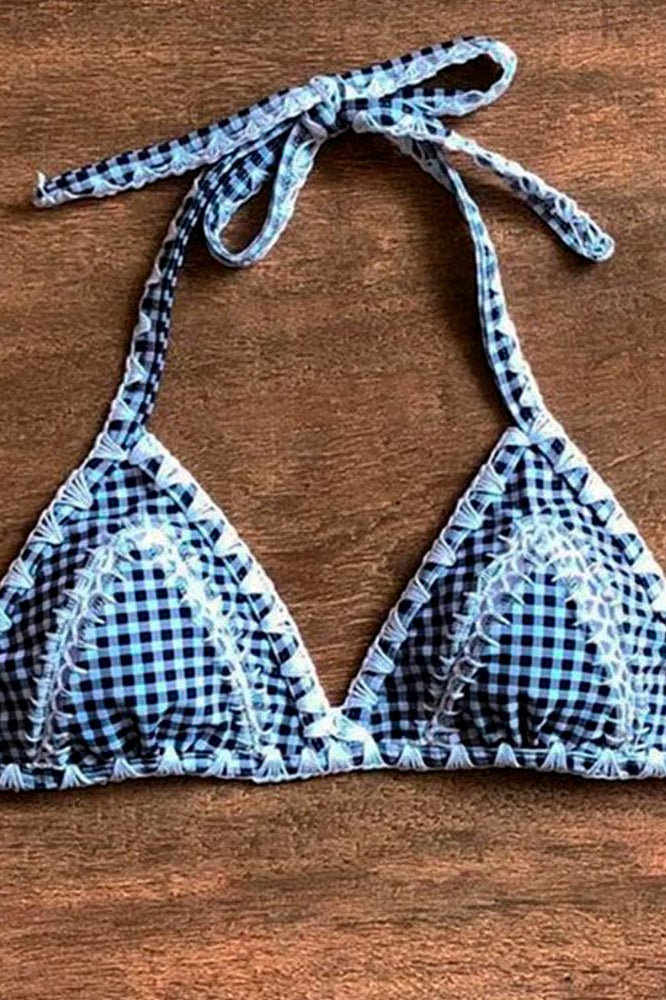 Top Biquíni Plus Size Boho Beach Xadrez Preto
