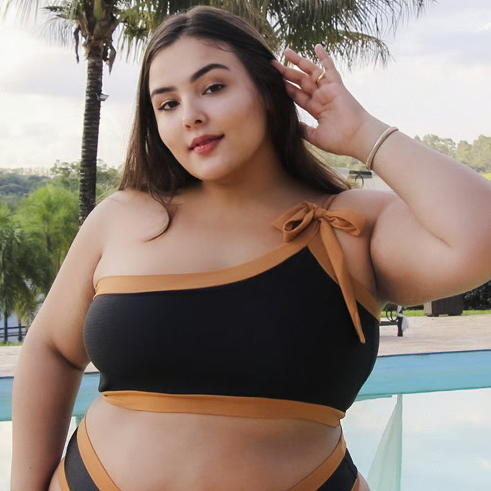 Top Biquíni Plus Size Cropped Clara Jakarta e Marrom