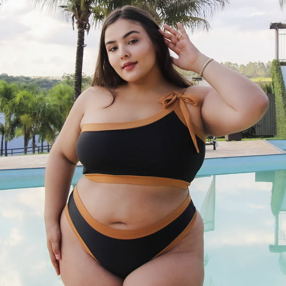 Top Biquíni Plus Size Cropped Clara Jakarta e Marrom