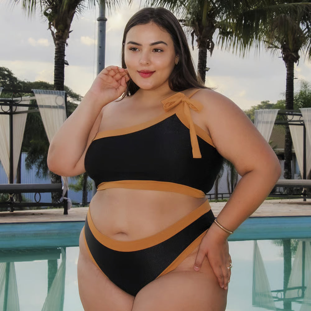 Top Biquíni Plus Size Cropped Clara Jakarta e Marrom
