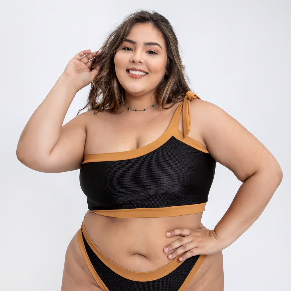 Top Biquíni Plus Size Cropped Clara Jakarta e Marrom