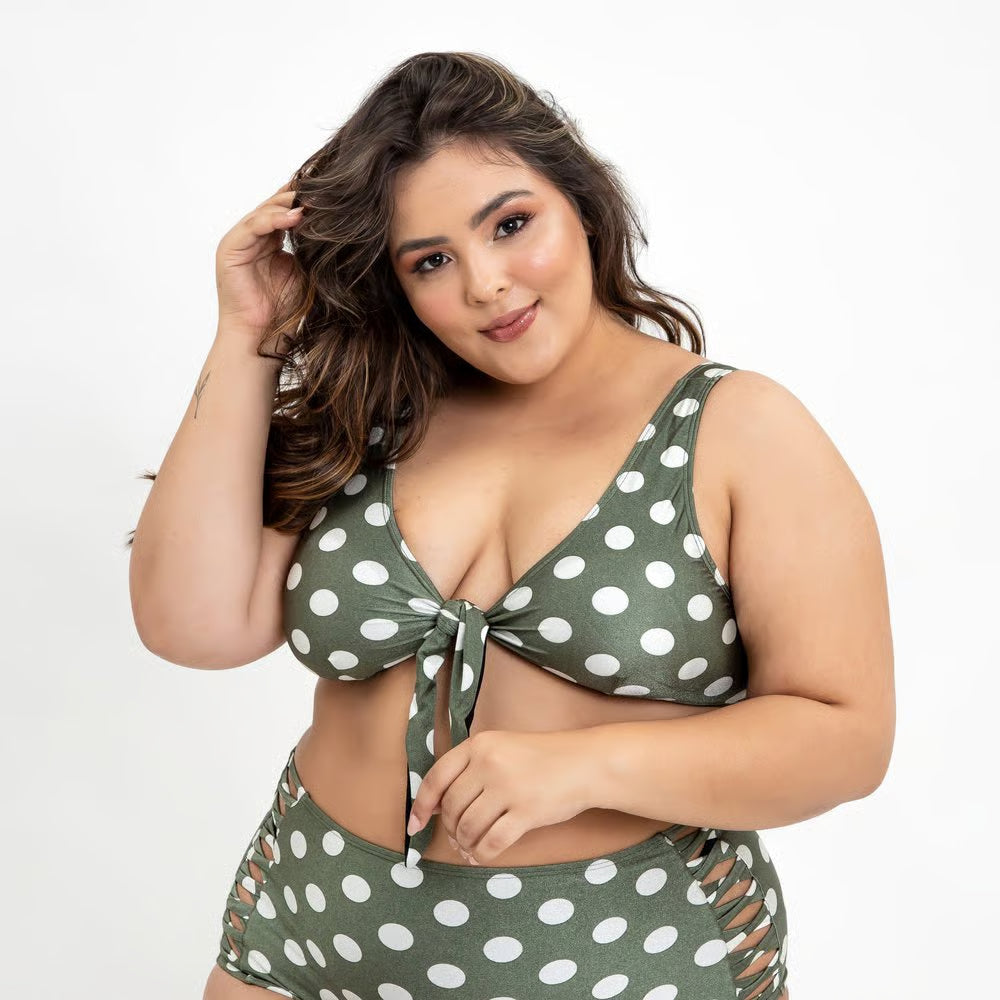 Top Biquíni Plus Size Cropped De Amarrar Poa Militar