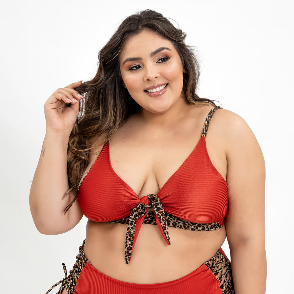 Top Biquíni Plus Size Maresia Cropped Canelado Terra Com Oncinha