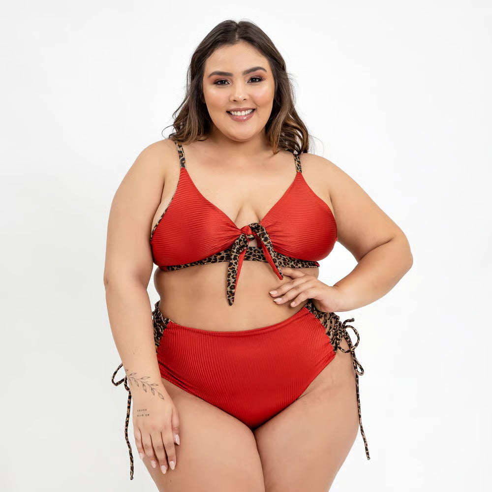 Top Biquíni Plus Size Maresia Cropped Canelado Terra Com Oncinha