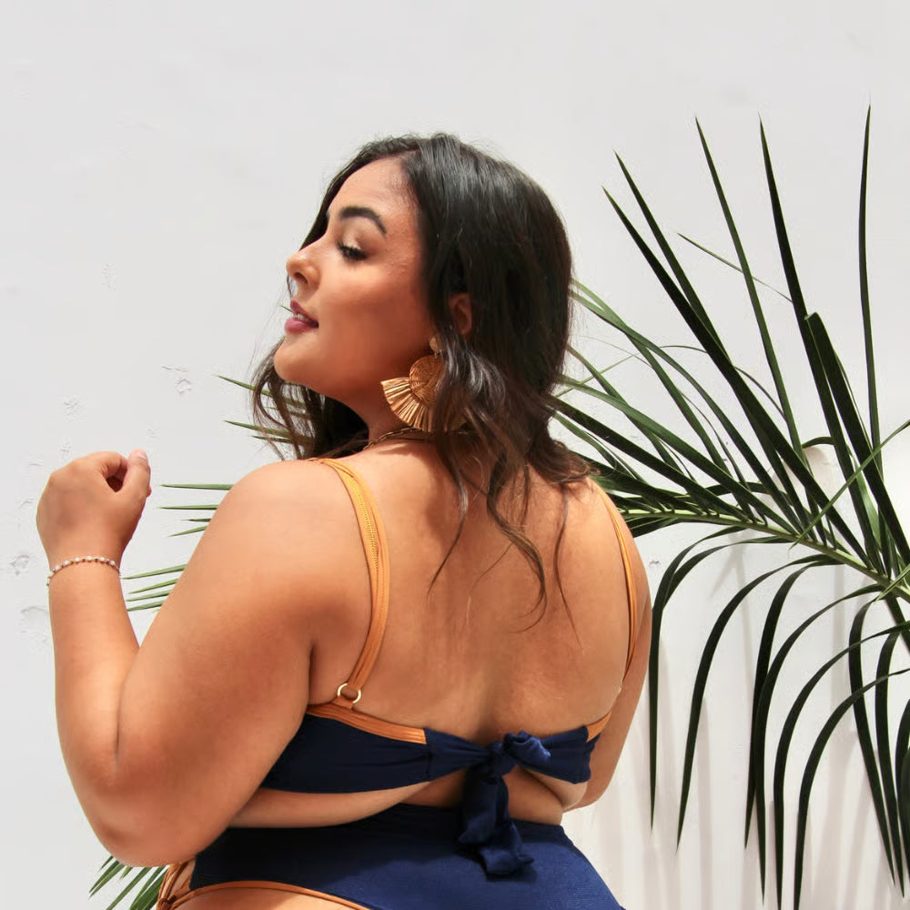 Top Biquíni Plus Size Meia-Taça Marinho/Marrom