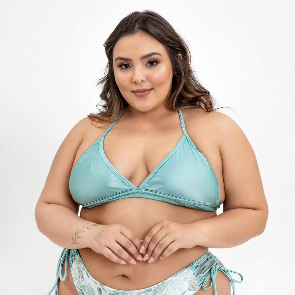 Top Biquíni Plus Size Triângulo Trancinha Verde Claro