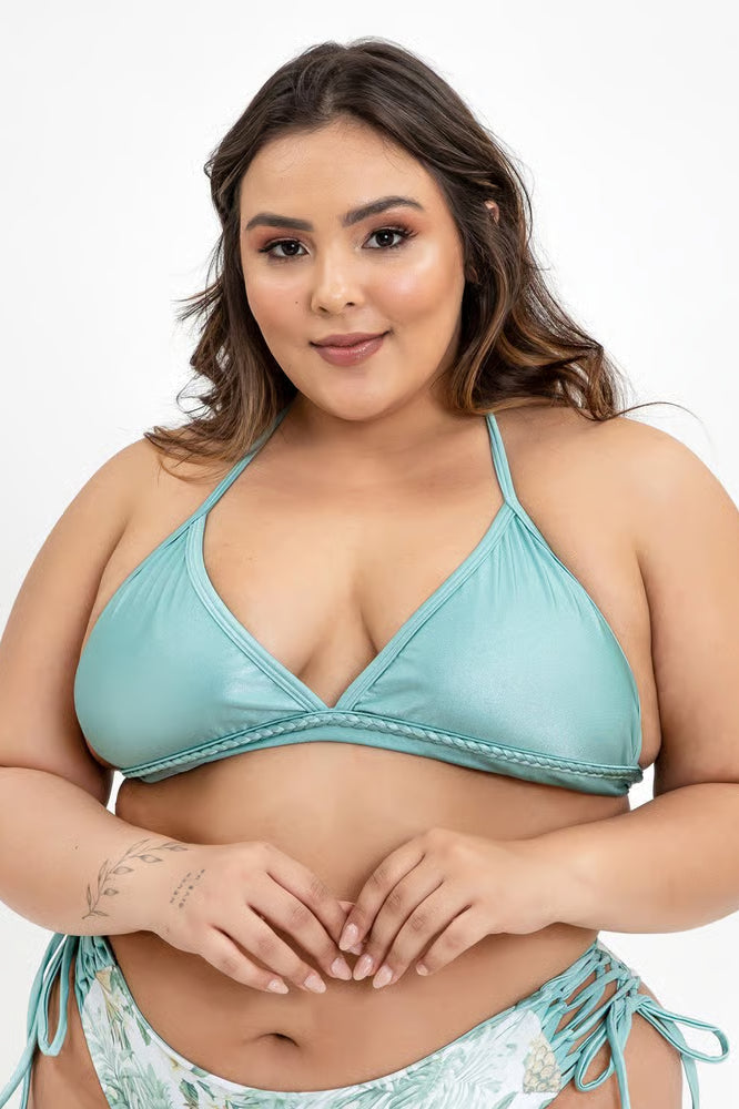 Top Biquíni Plus Size Triângulo Trancinha Verde Claro
