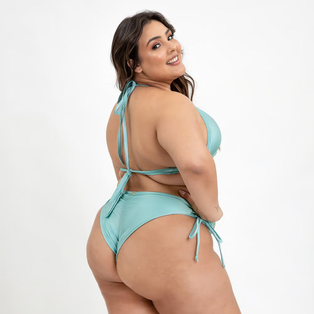 Top Biquíni Plus Size Triângulo Trancinha Verde Claro