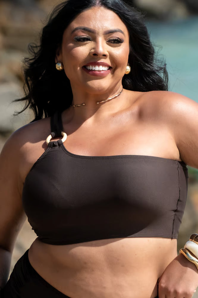 Top Um Ombro Só Cacau Plus Size