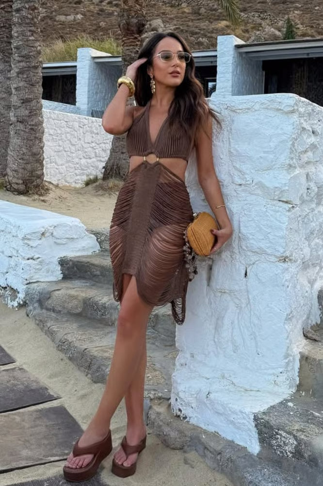 Vestido Macrame Boho Chic Marrom