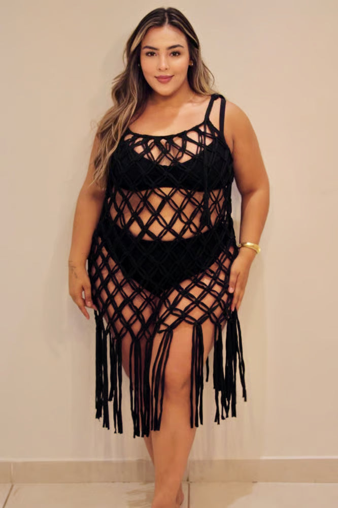 Vestido/Saia 2 em 1 Macramê Plus Size Preto