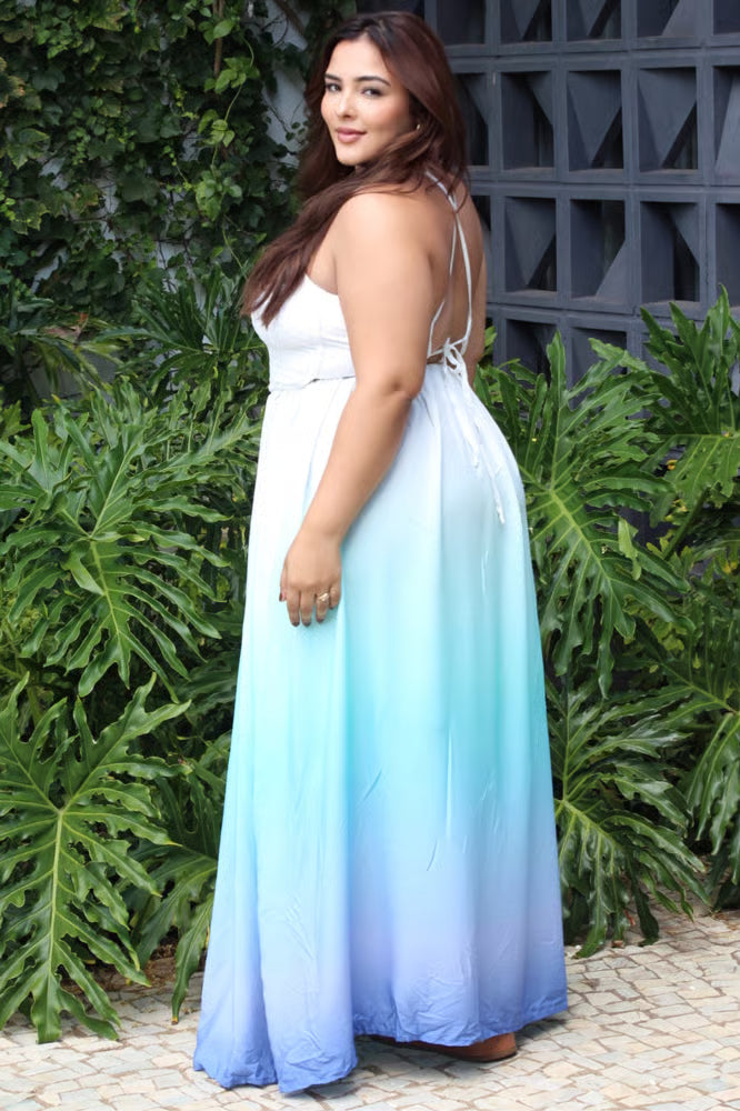 Vestido Yasmim Degrade Azul Plus