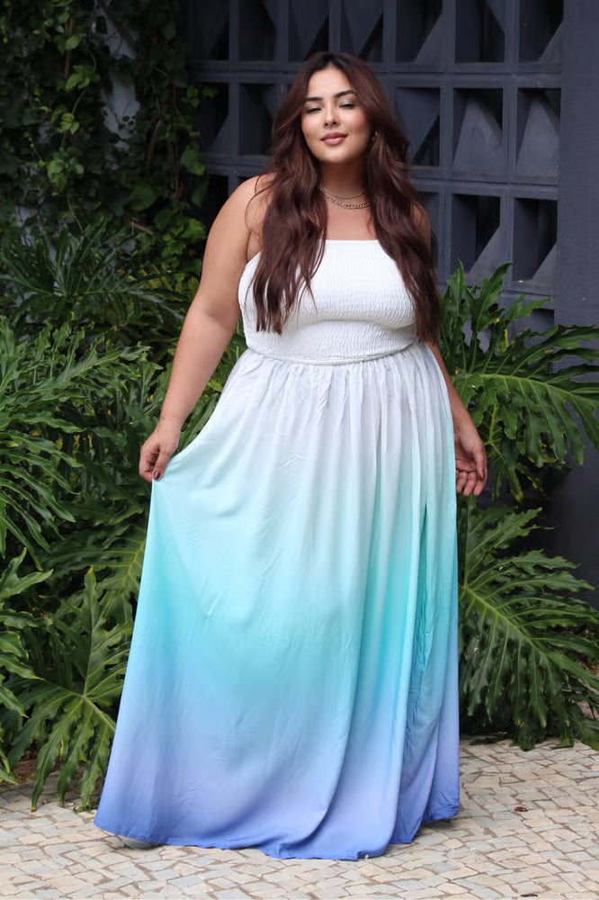 Vestido Yasmim Degrade Azul Plus