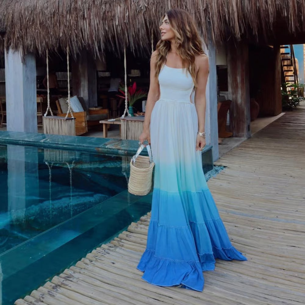 Vestido Longo Yasmin Degradê Azul