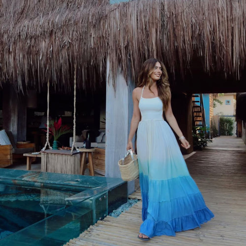 Vestido Longo Yasmin Degradê Azul