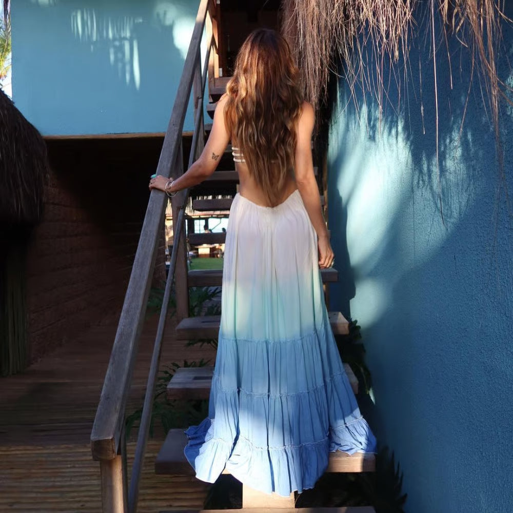 Vestido Longo Yasmin Degradê Azul