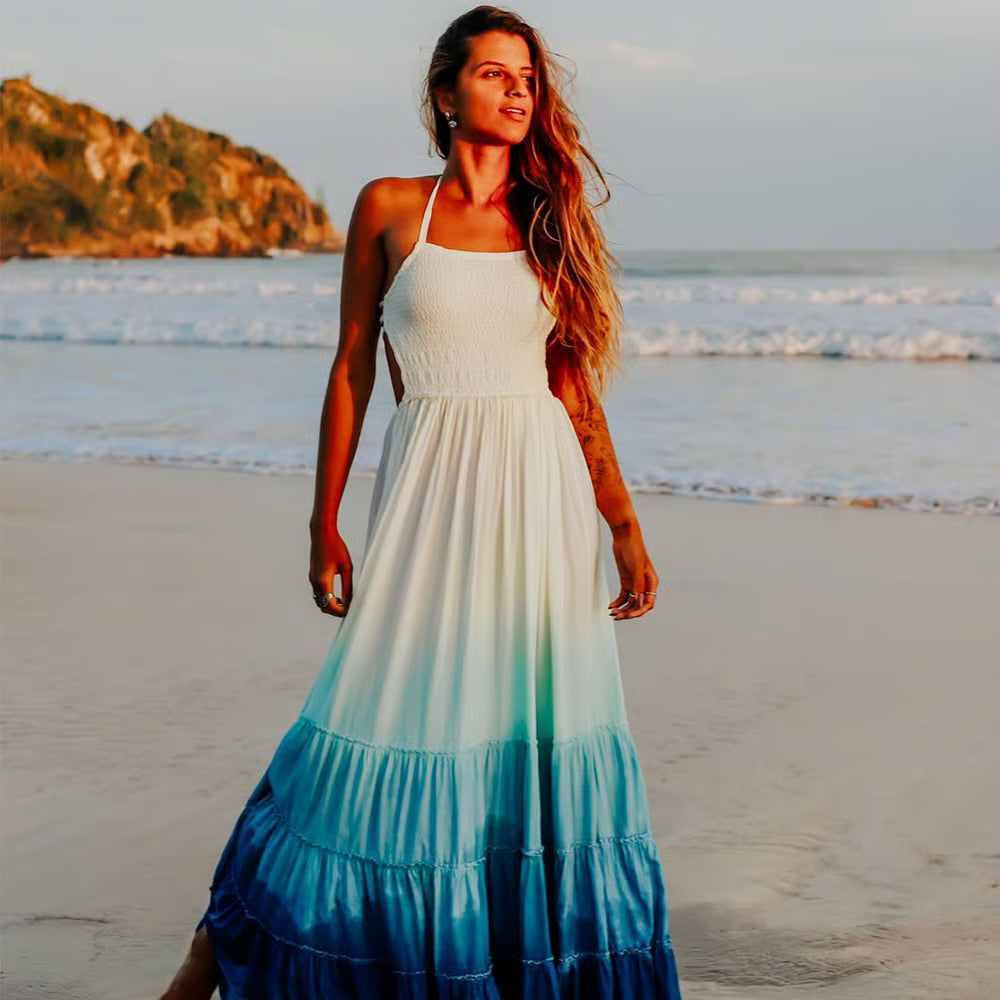 Vestido Longo Yasmin Degradê Azul