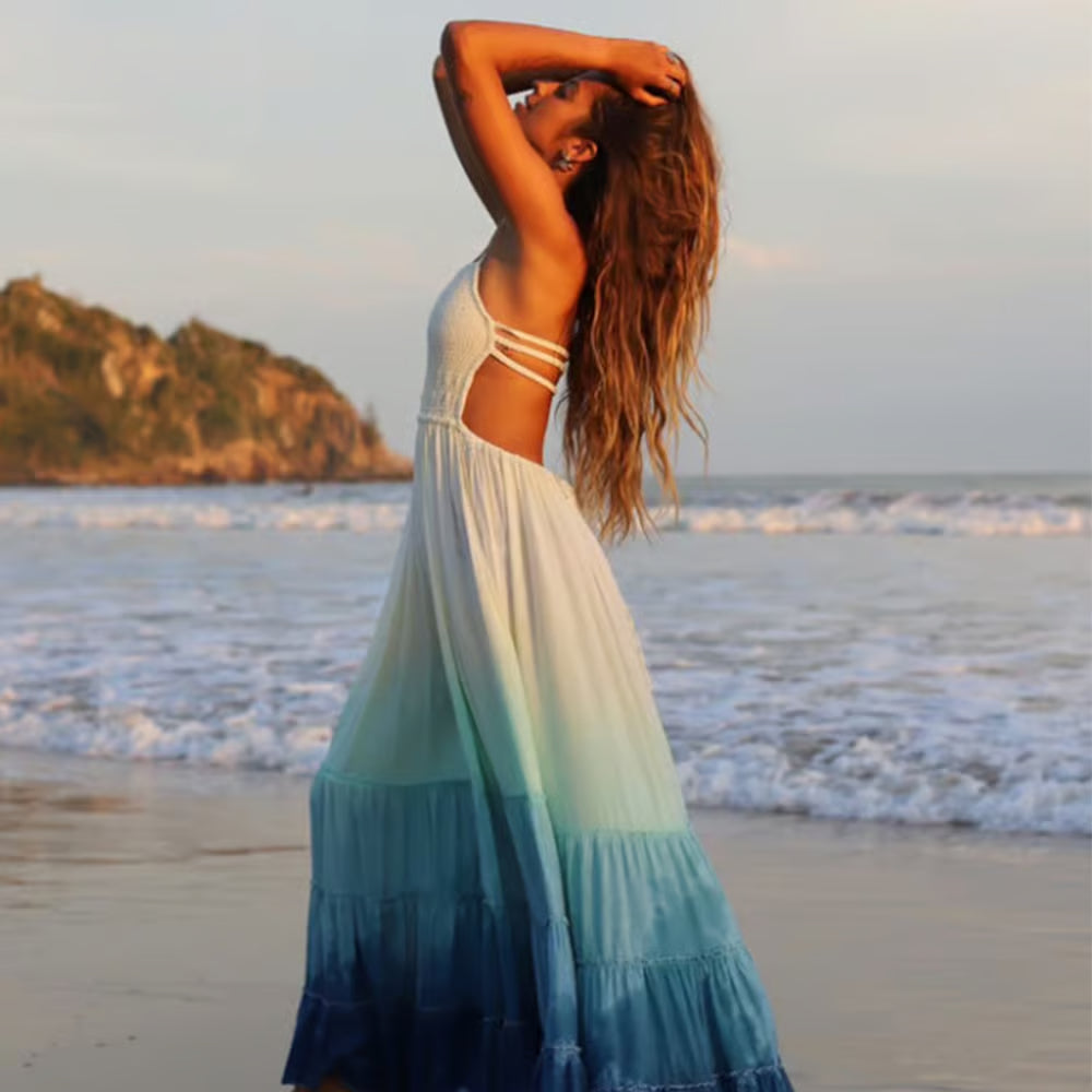 Vestido Longo Yasmin Degradê Azul