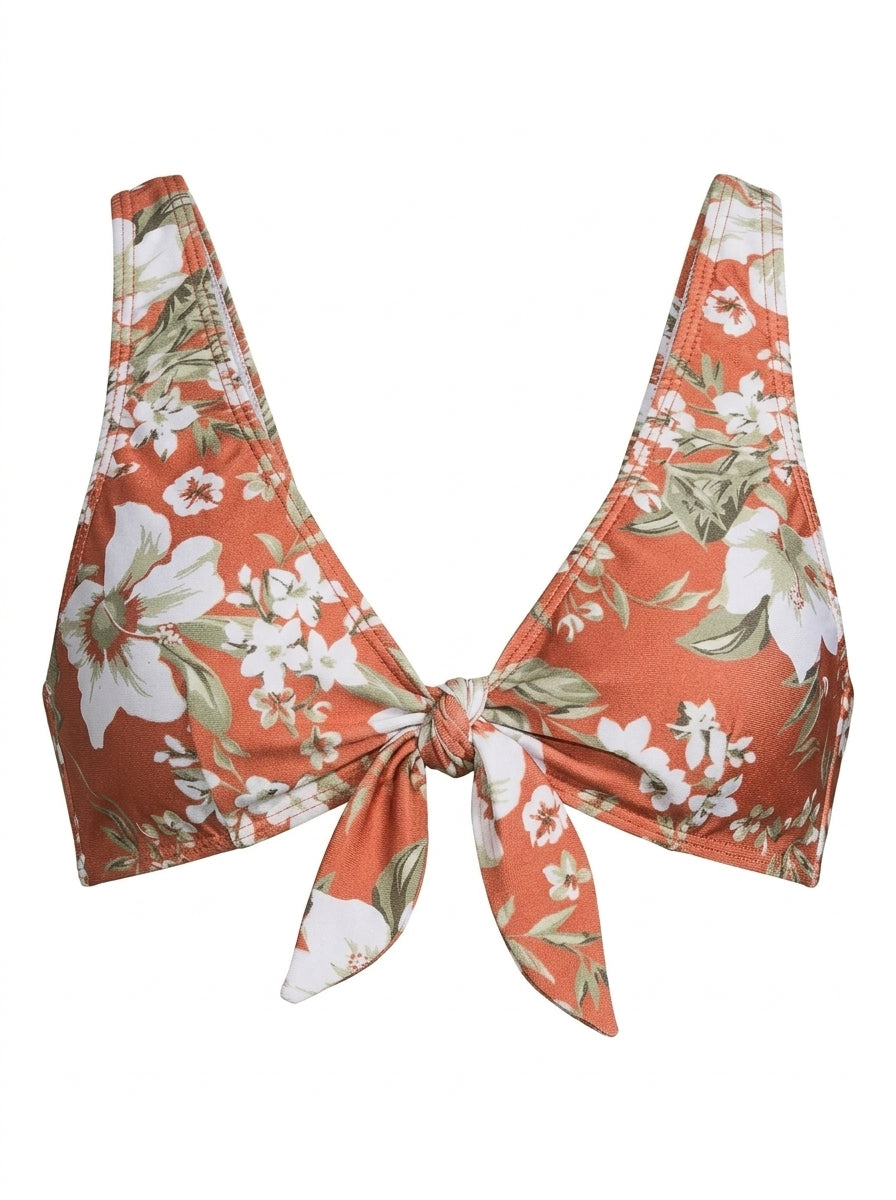 Top Biquíni Cropped De Amarrar Floral Areia