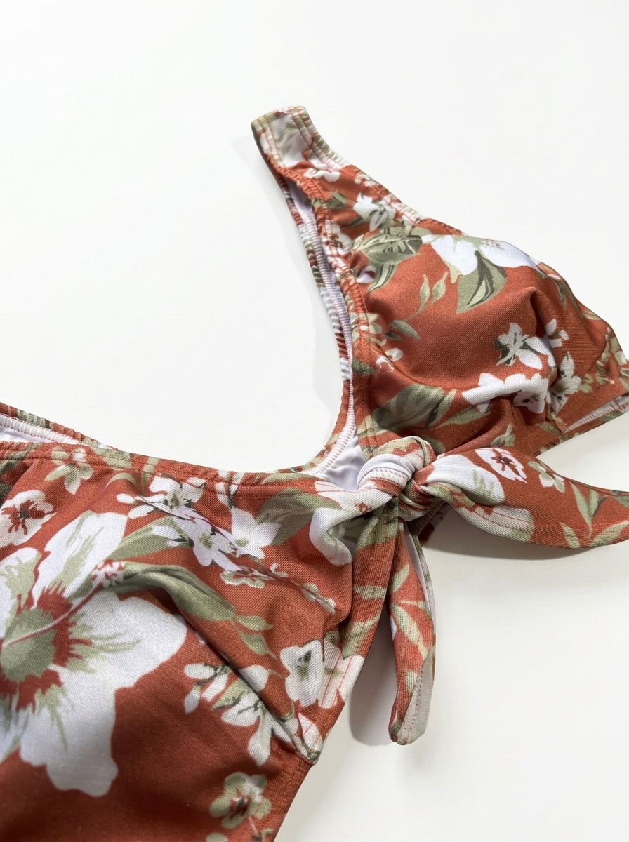 Top Biquíni Cropped De Amarrar Floral Areia