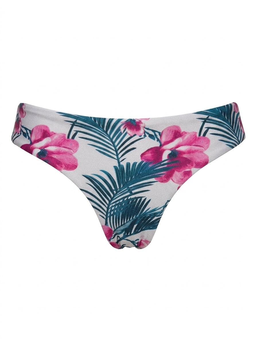 Calcinha De Biquíni Levanta Bumbum Dupla Face Fechada Floral Branco Com Listrado