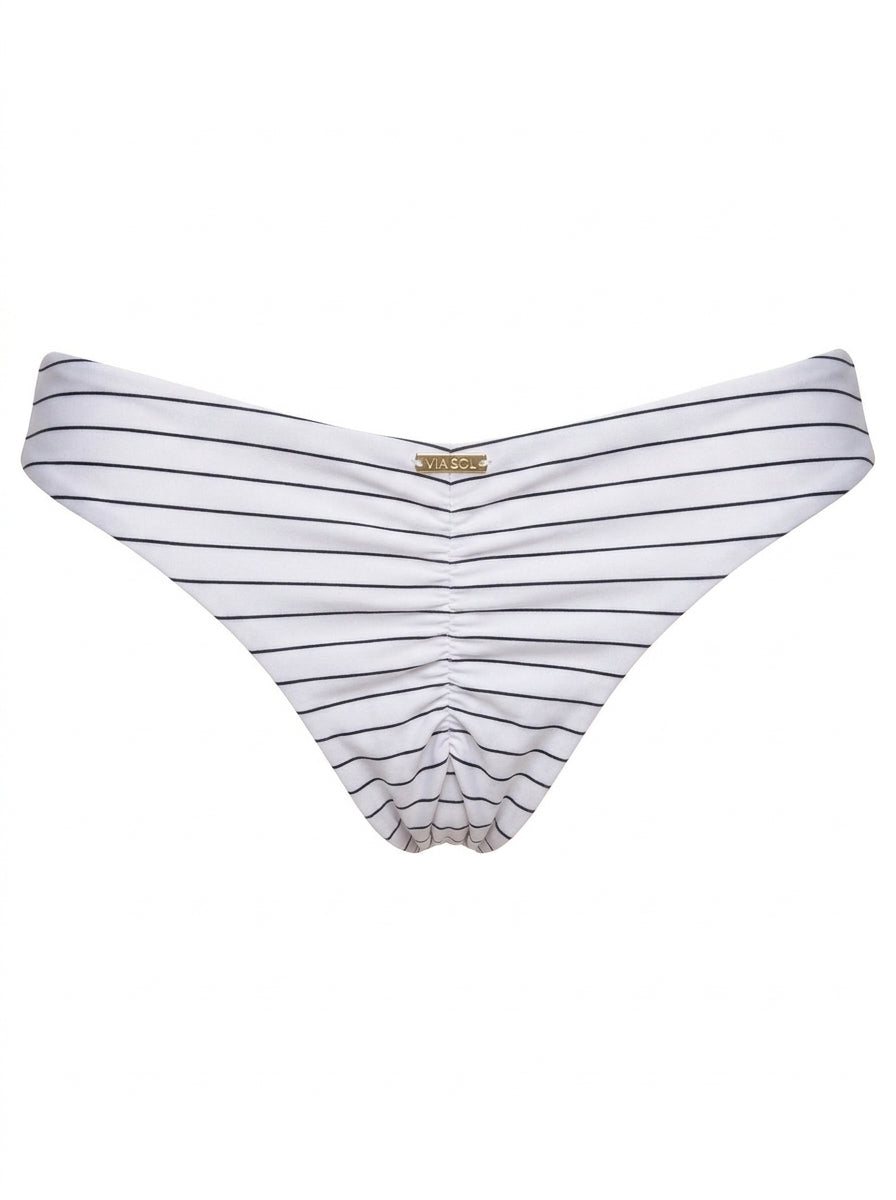 Calcinha De Biquíni Levanta Bumbum Dupla Face Fechada Floral Branco Com Listrado