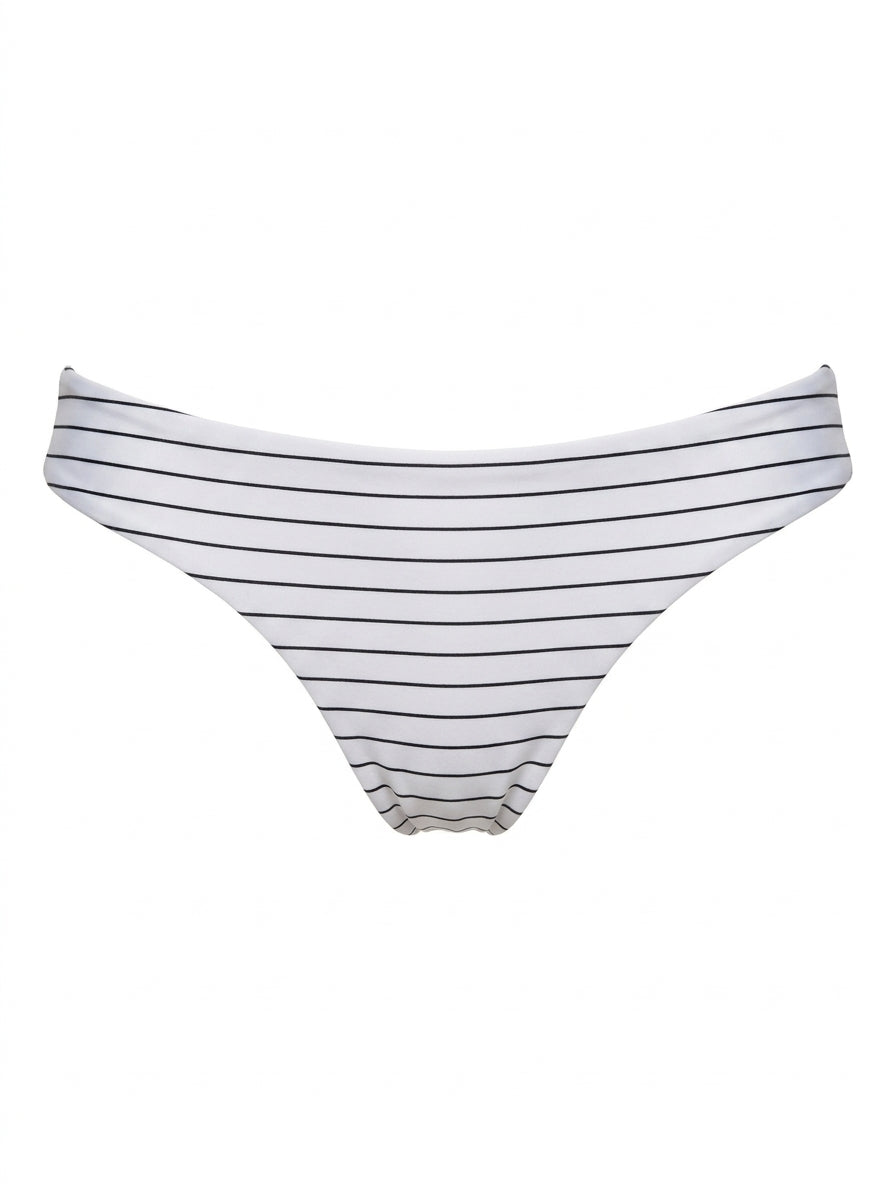 Calcinha De Biquíni Levanta Bumbum Dupla Face Fechada Floral Branco Com Listrado