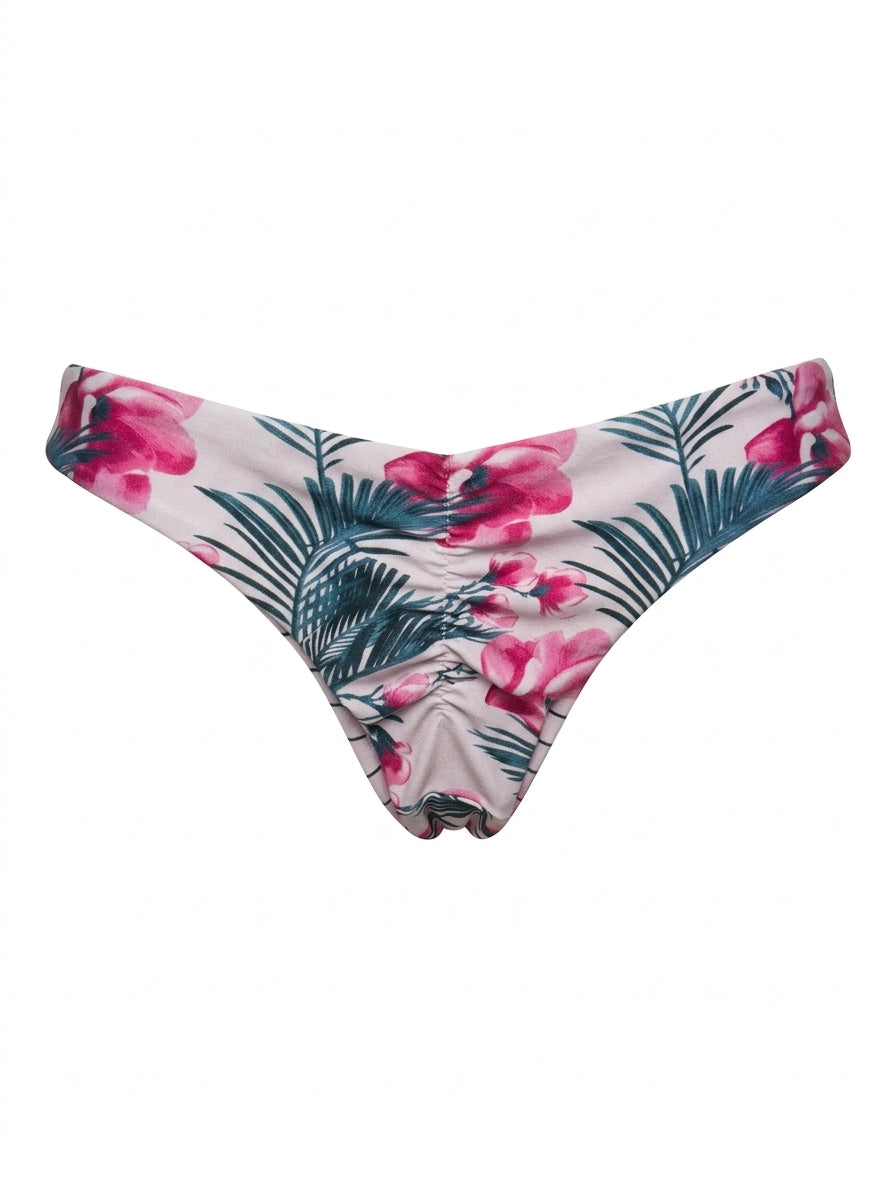 Calcinha De Biquíni Levanta Bumbum Dupla Face Fechada Floral Branco Com Listrado