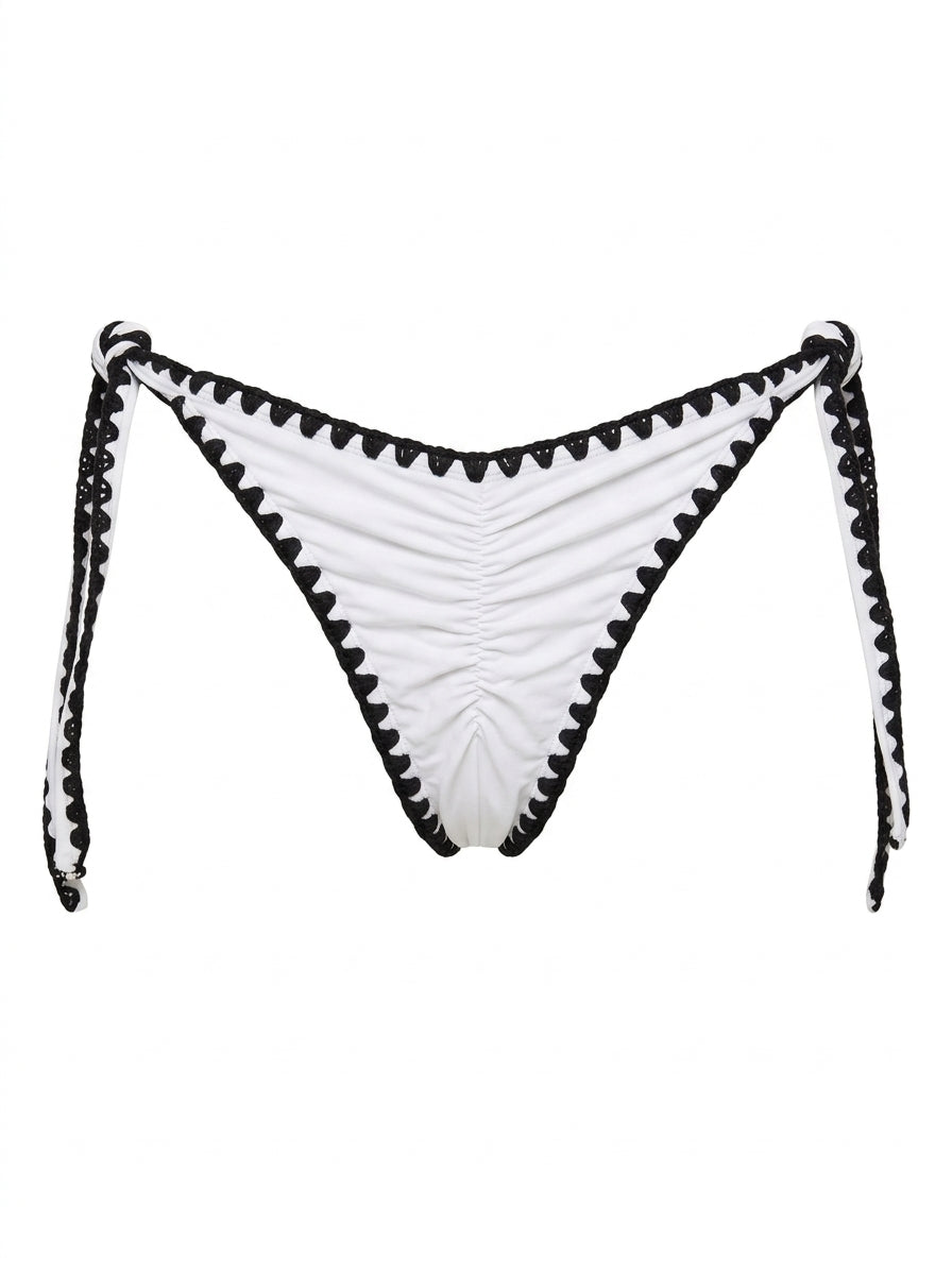 Calcinha De Biquíni Boho Beach De Amarrar Branco Com Preto