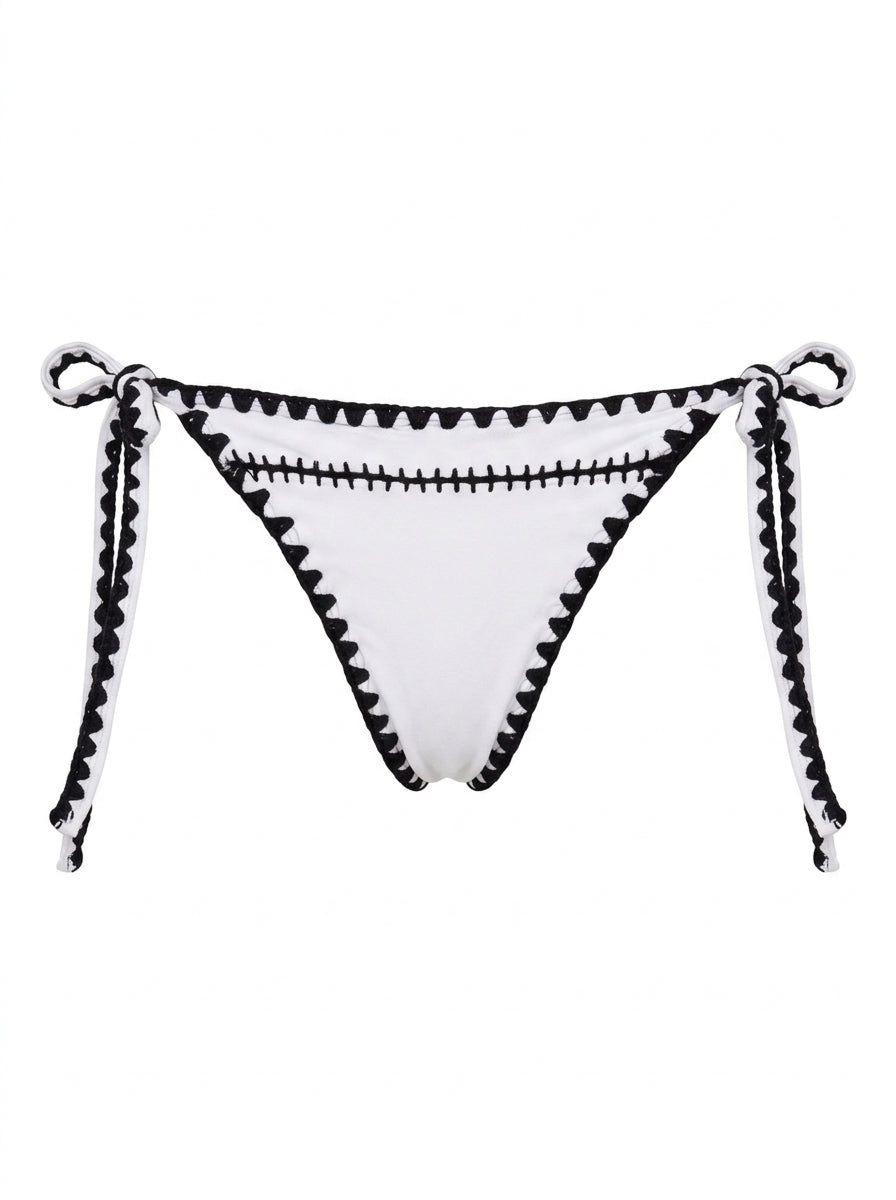 Calcinha De Biquíni Boho Beach De Amarrar Branco Com Preto