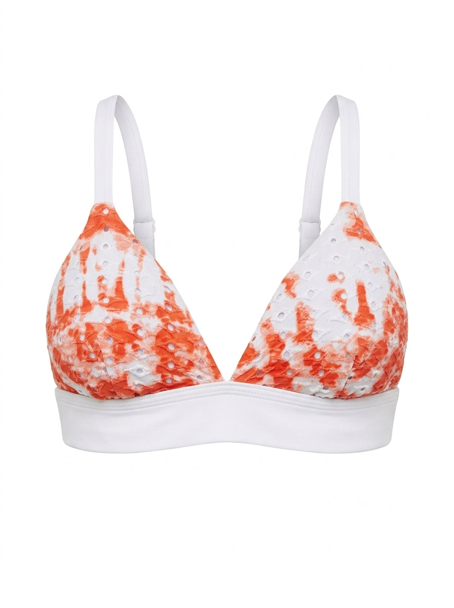 Top Biquíni Praieira Lux Tie Dye Vermelho Com Branco