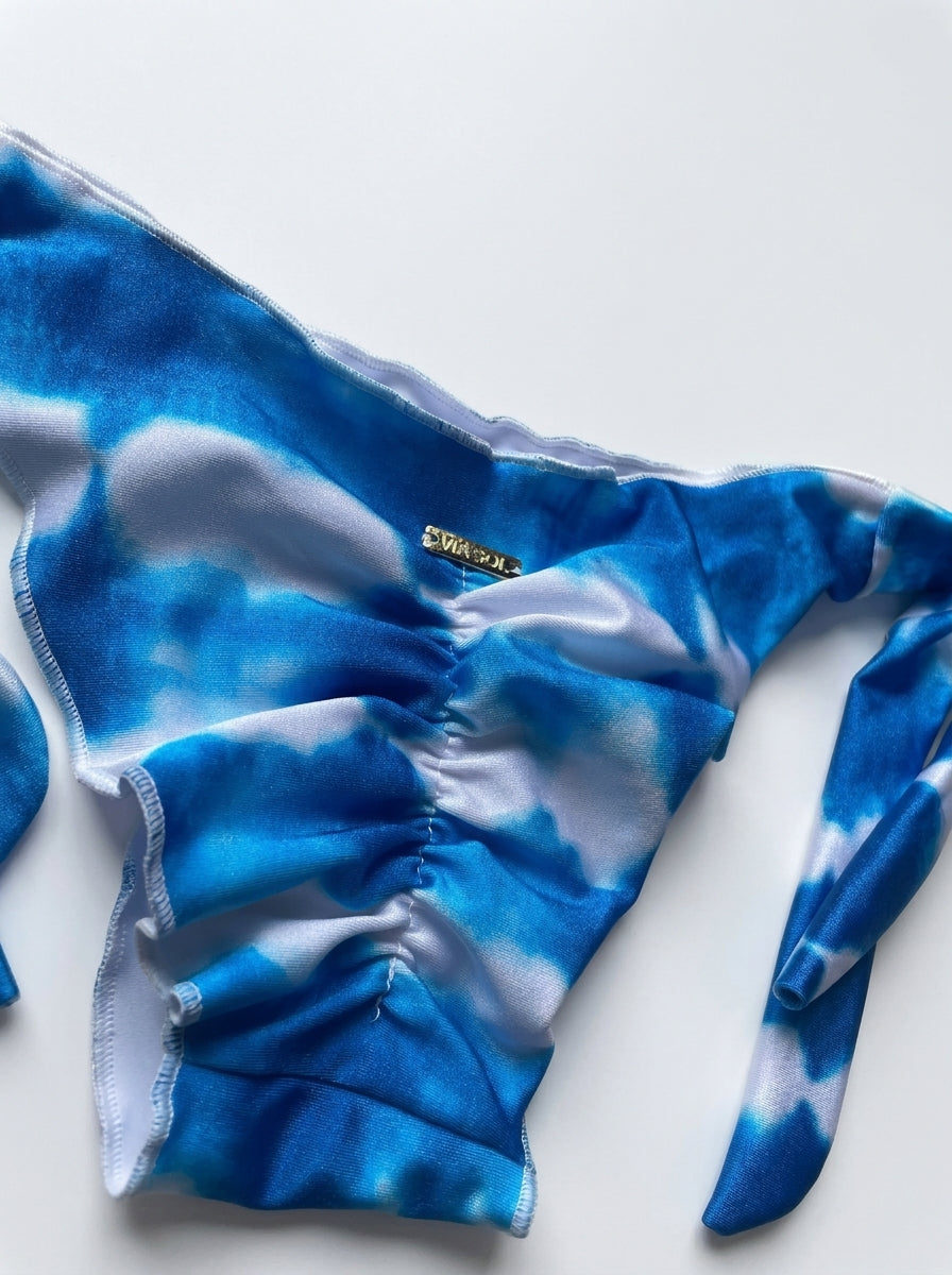 Calcinha De Biquíni Levanta Bumbum De Amarrar Tie Dye Azul