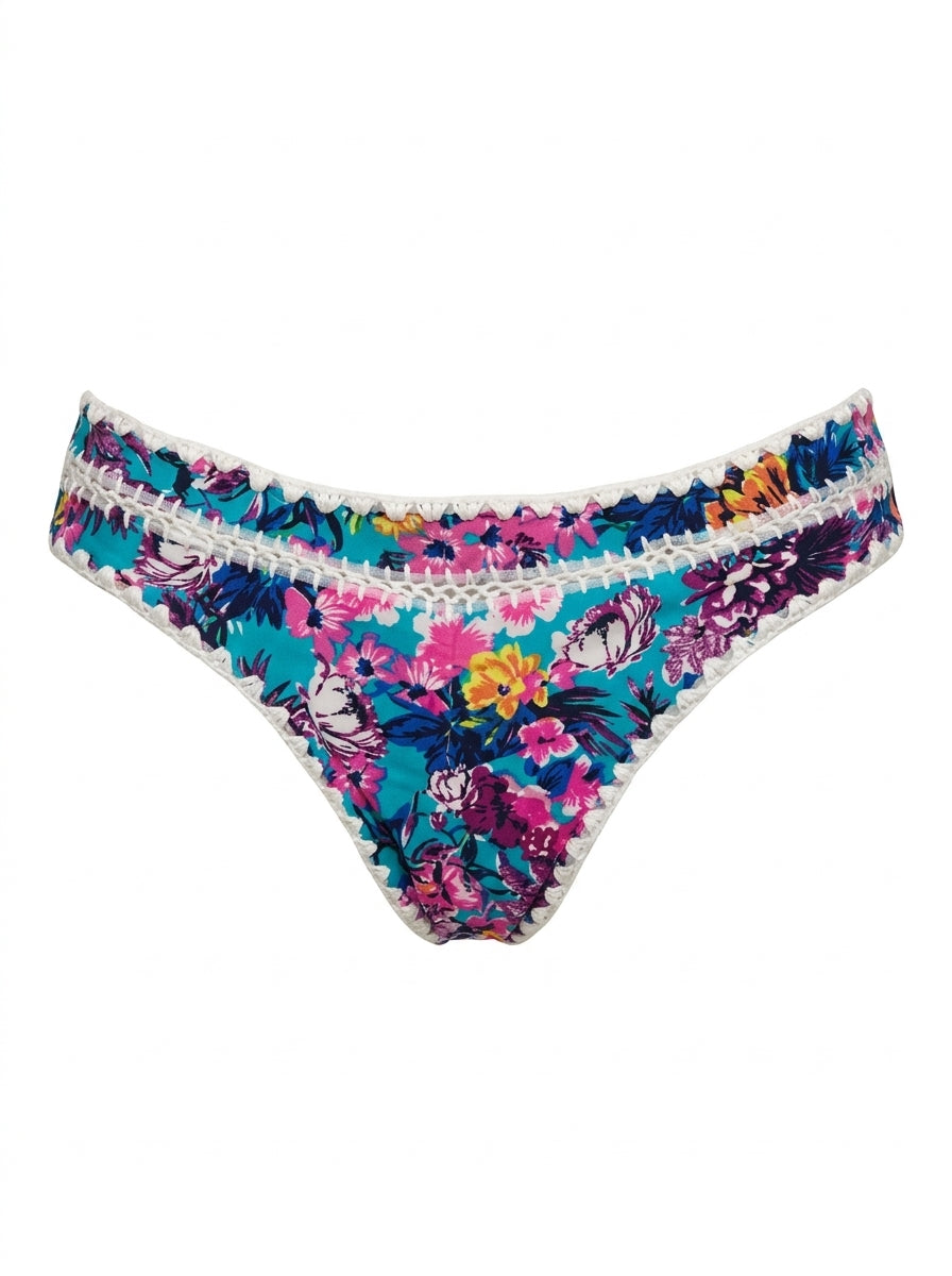 Calcinha De Biquíni Boho Beach Floral Verde Água Com Branco